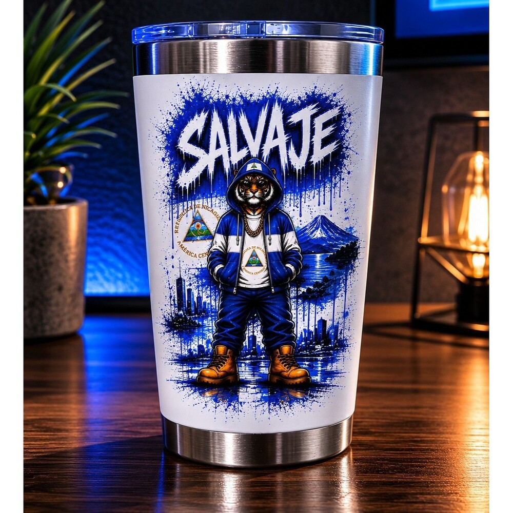 SALVAJE Nicaragua Tiger 20oz Stainless Steel Tumbler UV DTF Graffiti Travel Cup
